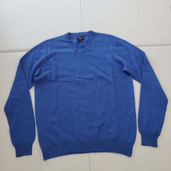 Club Room Sweater Mens Medium Blue 100% Cashmere 2-Ply V Neck Pullover Knit - Picture 1 of 7
